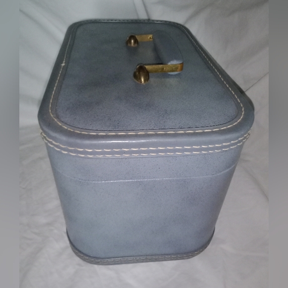 Mid Century Modern MCM Blue Starfrost Train Case Makeup Luggage Retro - Picture 6 of 12